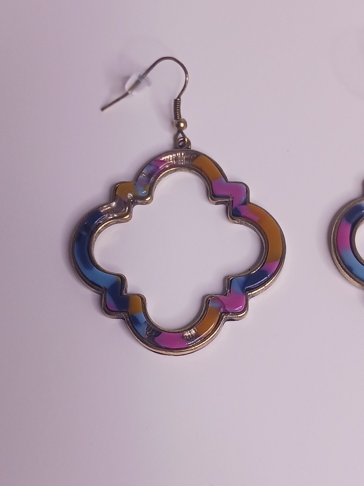 Trendy Morocco Frame Multicolor Enamel Pierced Dangle Earrings 1.75″