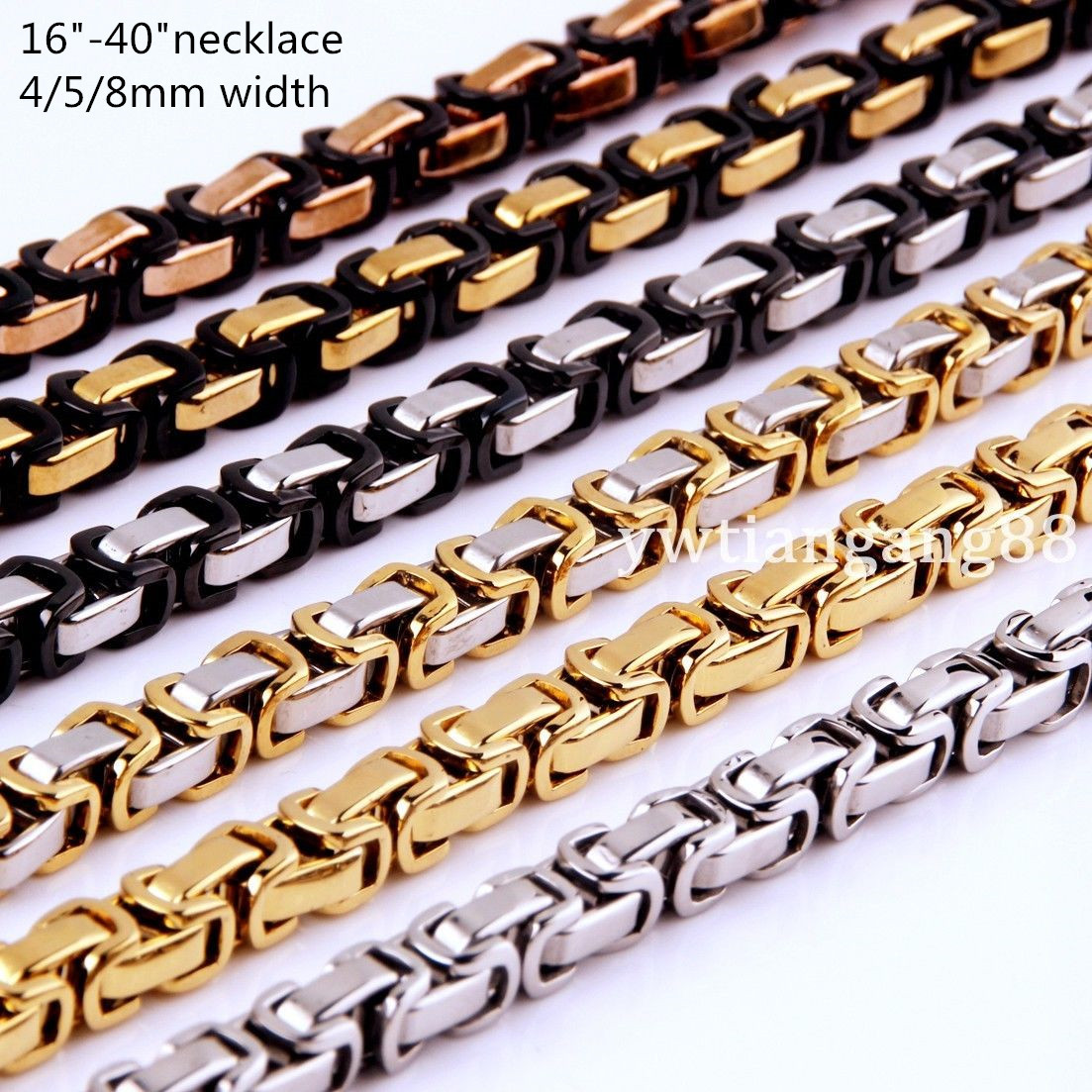 16~40″ 4/5/8mm Fashion Stainless Steel Men Womens Byzantine Box Chain Necklace