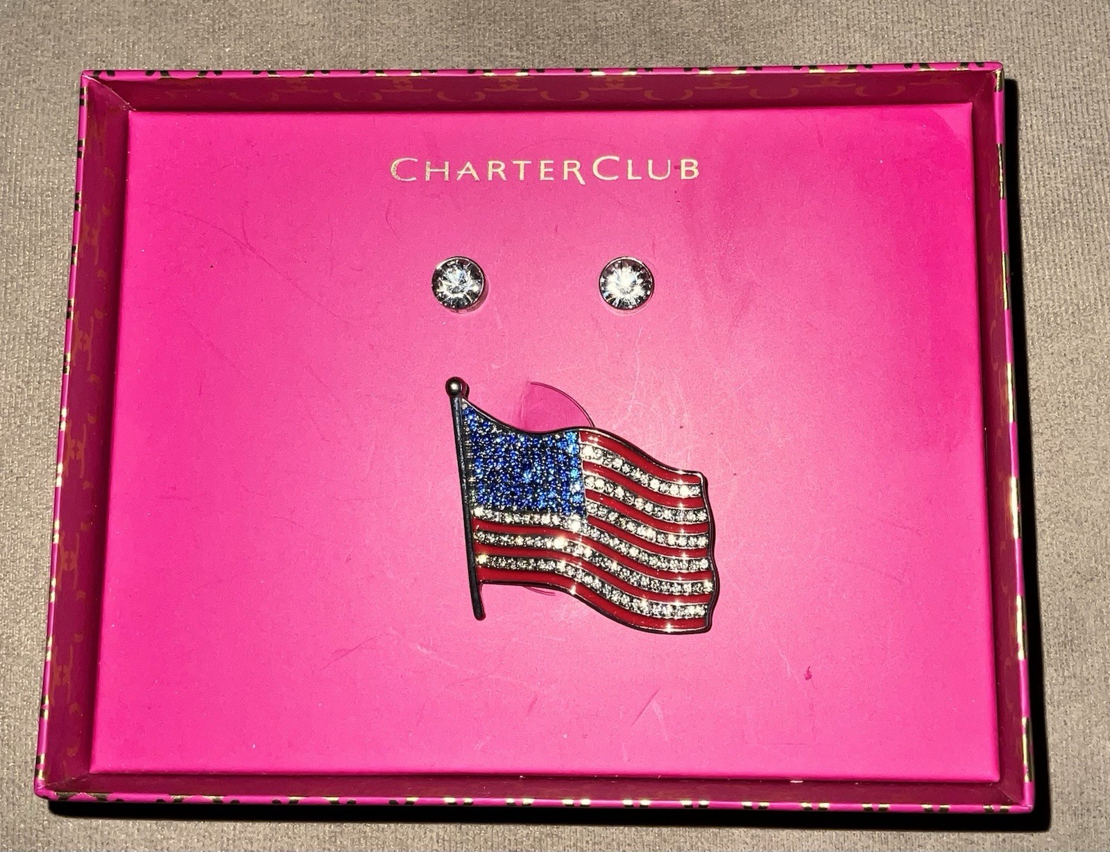 Rhinestone American USA Flag Brooch Pin Crystal Lapel Pin, New, See Description