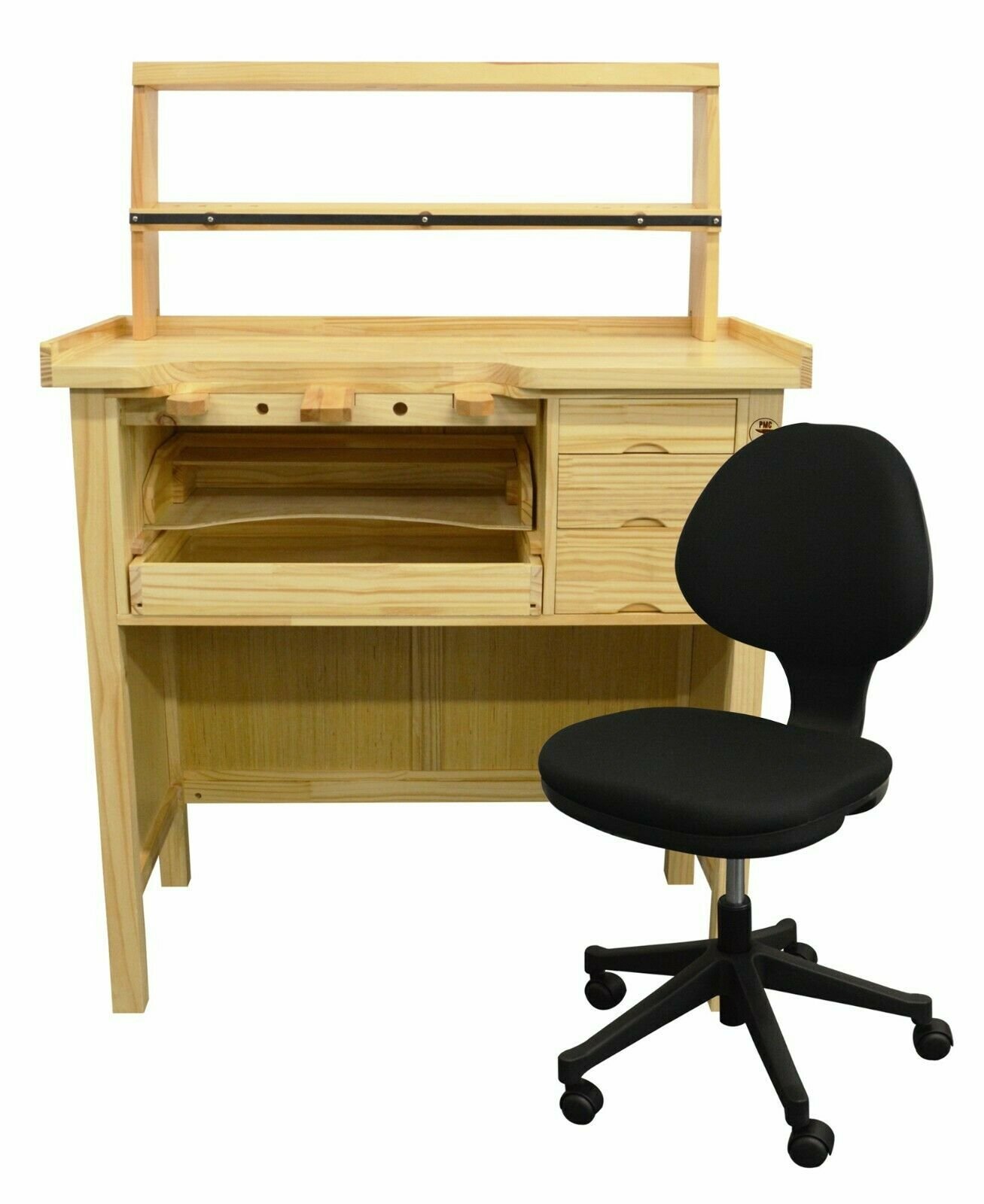 Deluxe Solid Wooden Jeweler’s Work bench Set with Organizer & Adjustable Chair