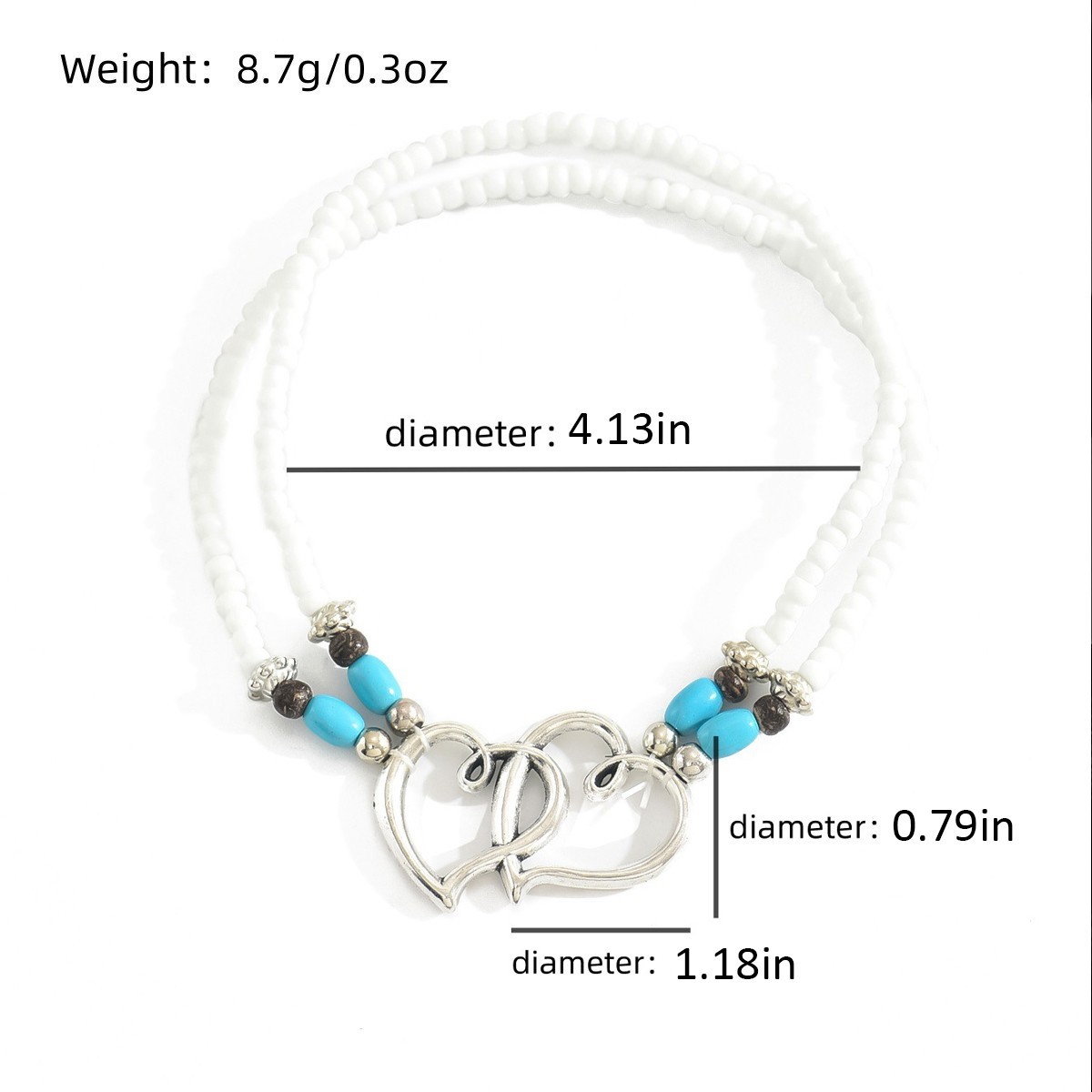 3Pcs Layered Bohemian Foot Bracelets Turquoise Heart Beaded Anklet Set
