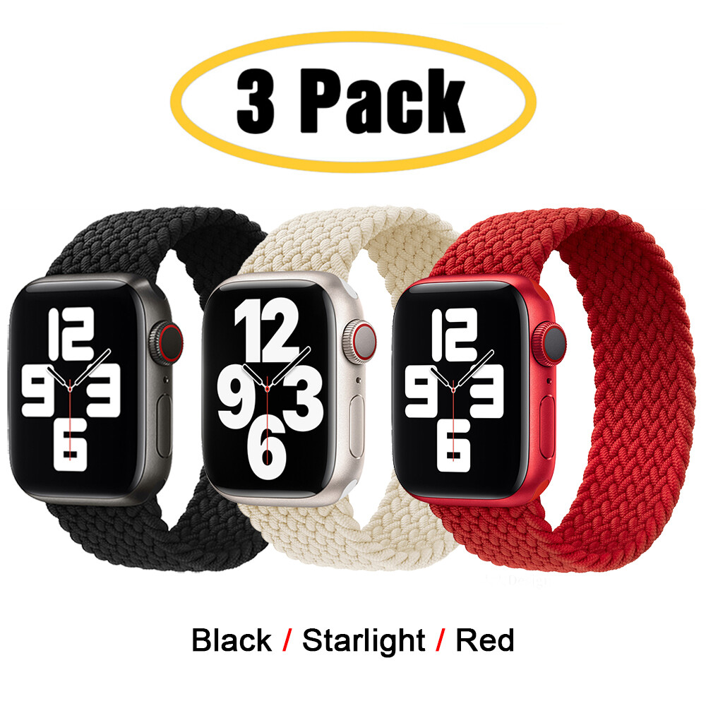 3 PACK For Apple Watch 10 9 8 7 6 5 4 44/45/49mm Braided Solo Loop Band Strap