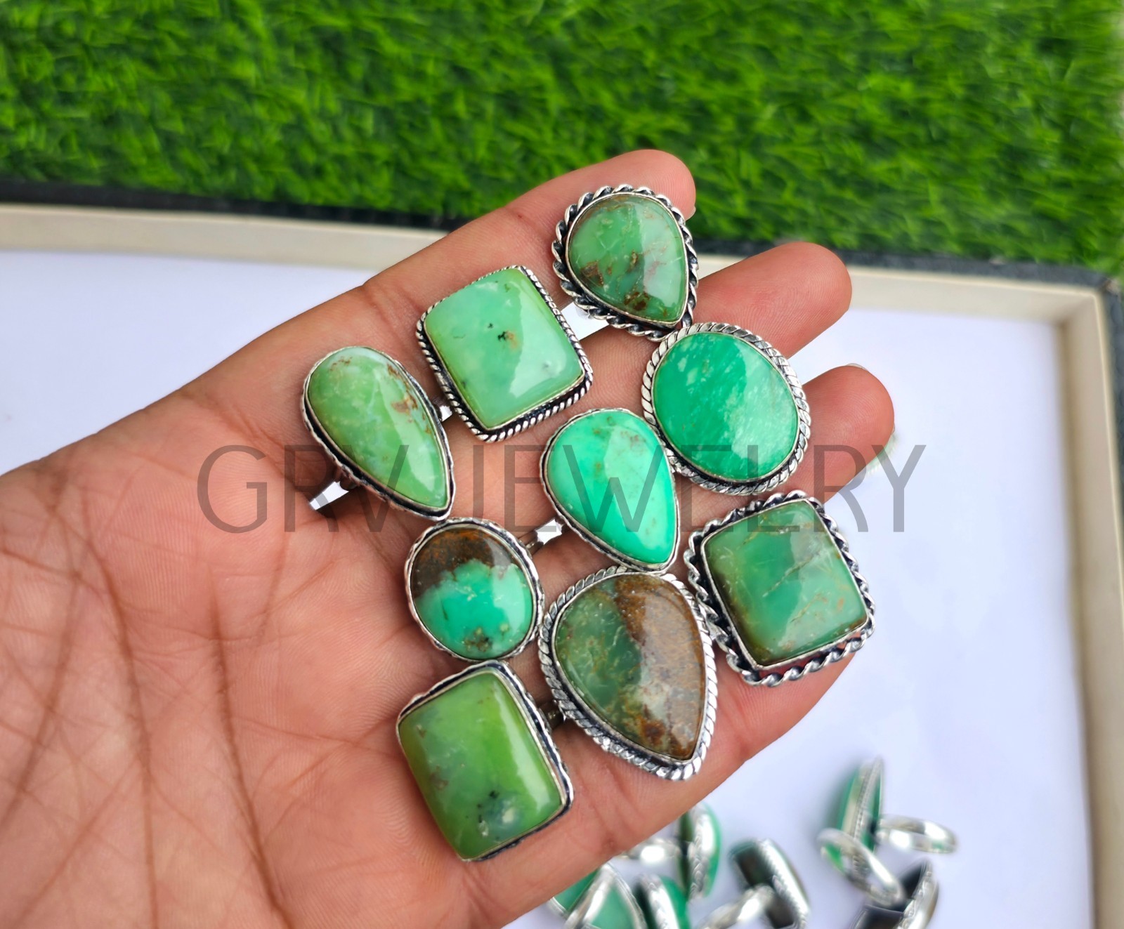1-500 Pcs Chrysoprase In Wholesale Stone Rings Lot Bulk: Silver Plated Whr-80