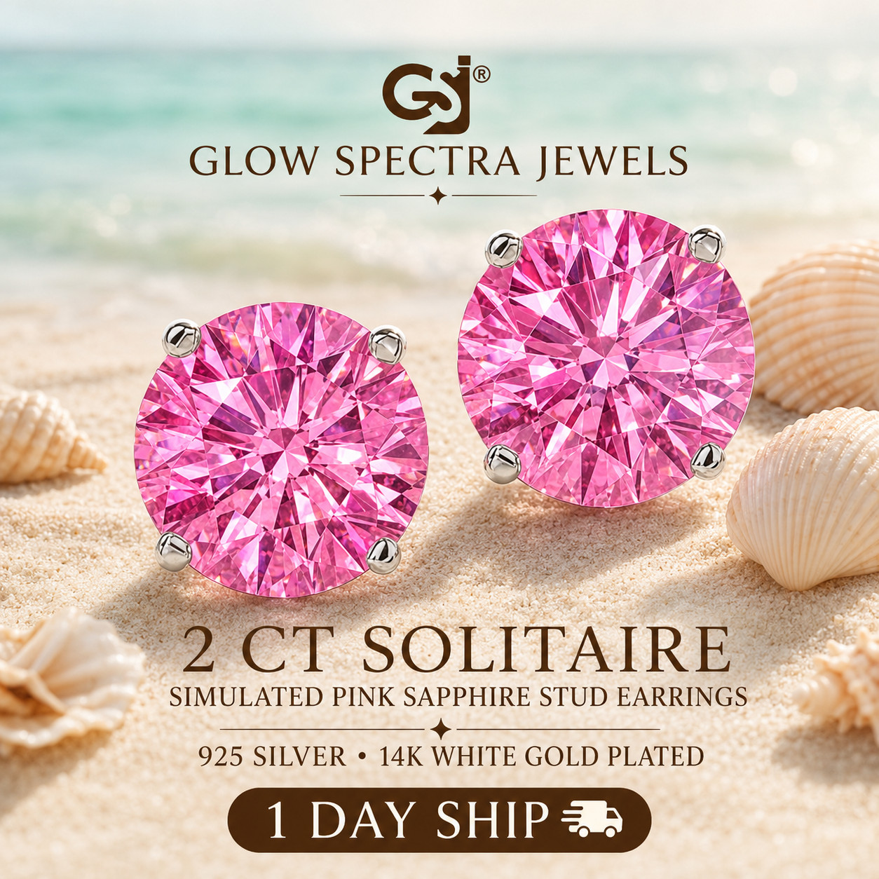 2.0CT Solitaire Pink Sapphire Stone Stud Erring 925 Silver 14k White Gold Plated