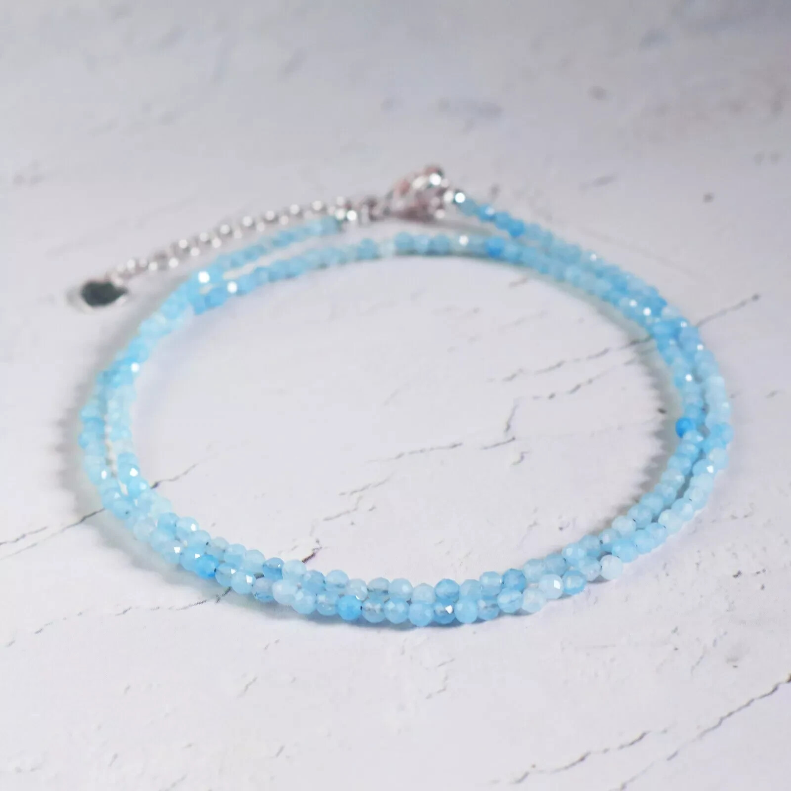 2mm Blue Aquamarine Beads Choker Healing Delicate Crystal Women’s Necklace