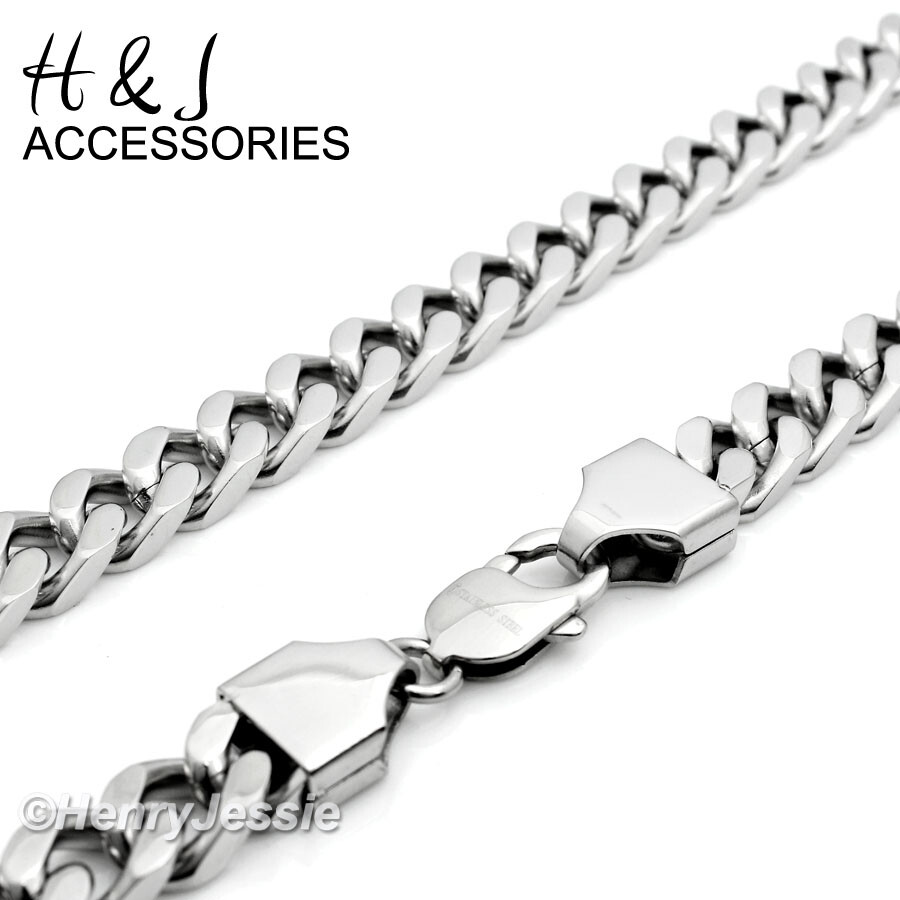 24″MEN Stainless Steel 9mm Silver Cuban Curb Chain Necklace CZ Cross Pendant*P7