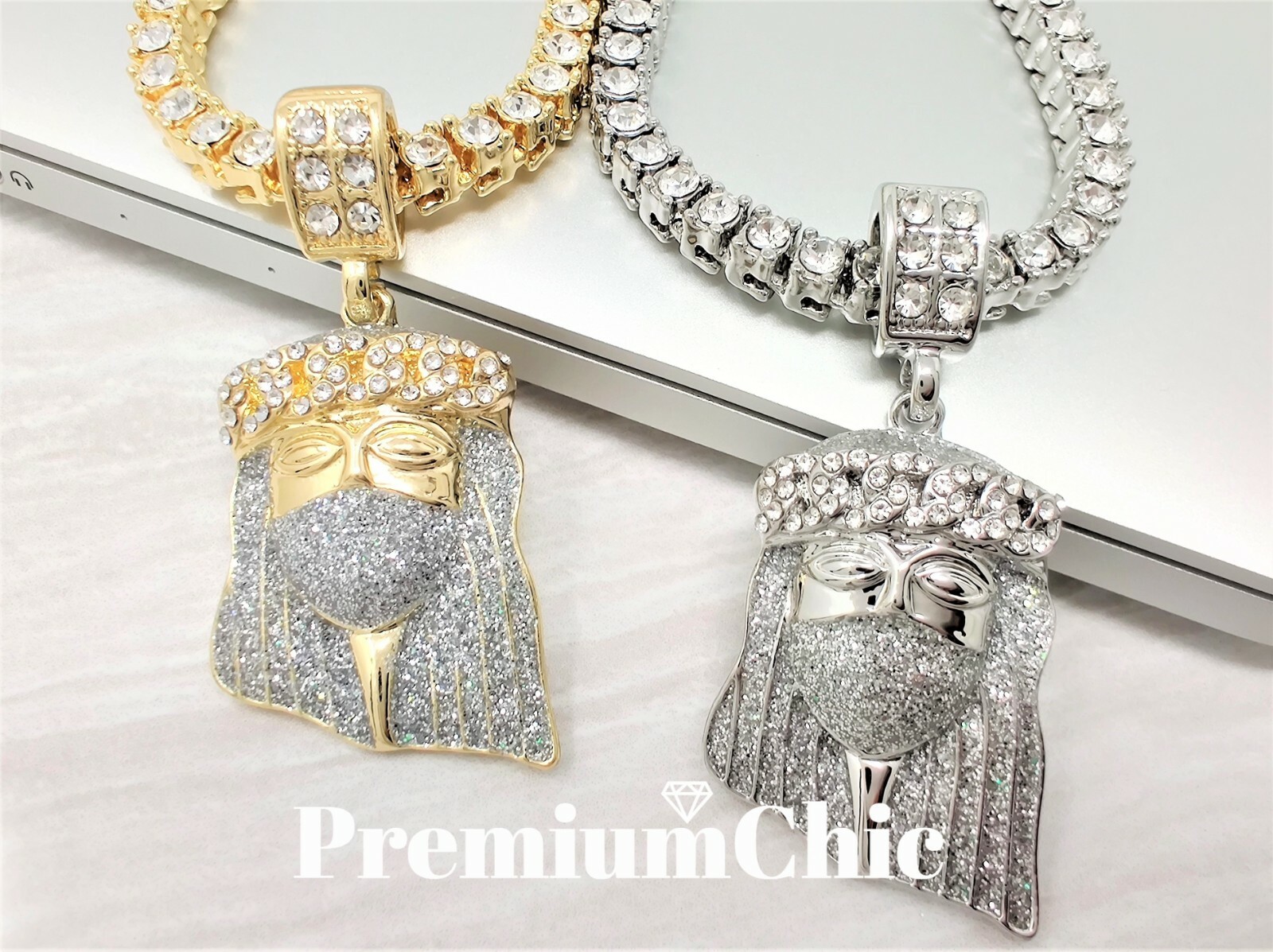ICED Jesus Pendant & Tennis Choker Chain Necklace Gold Plated Men CZ Jewelry