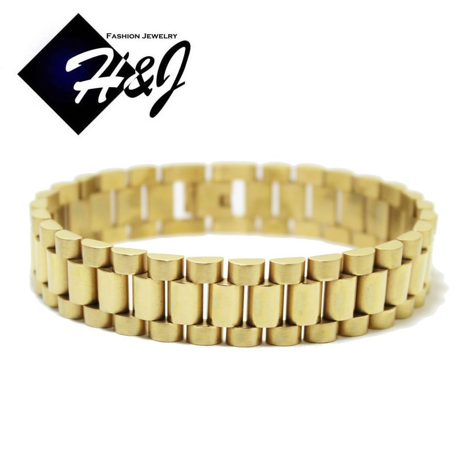 7.5″-10″MEN Stainless Steel 10mm/15mm Gold Plated Watch Band Link Bracelet*GB43