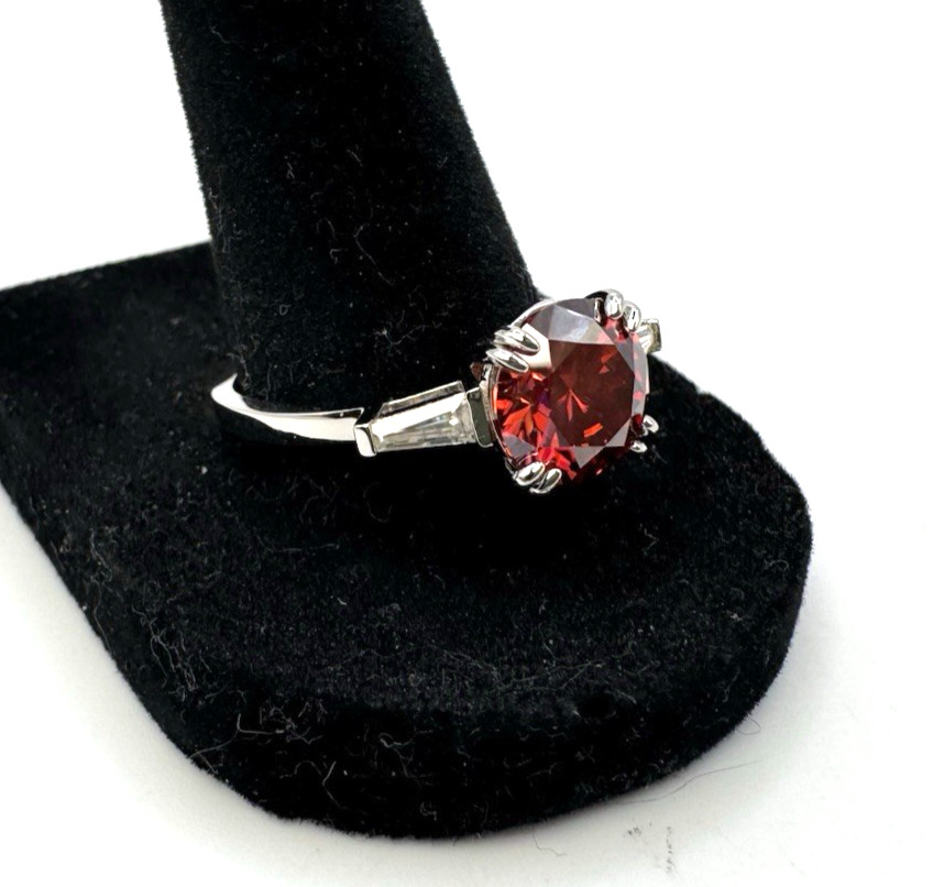 D’Joy Red Moissanite 2.8CT 9mm Ring 925 Sterling Silver Size 10 Tapered Baguette