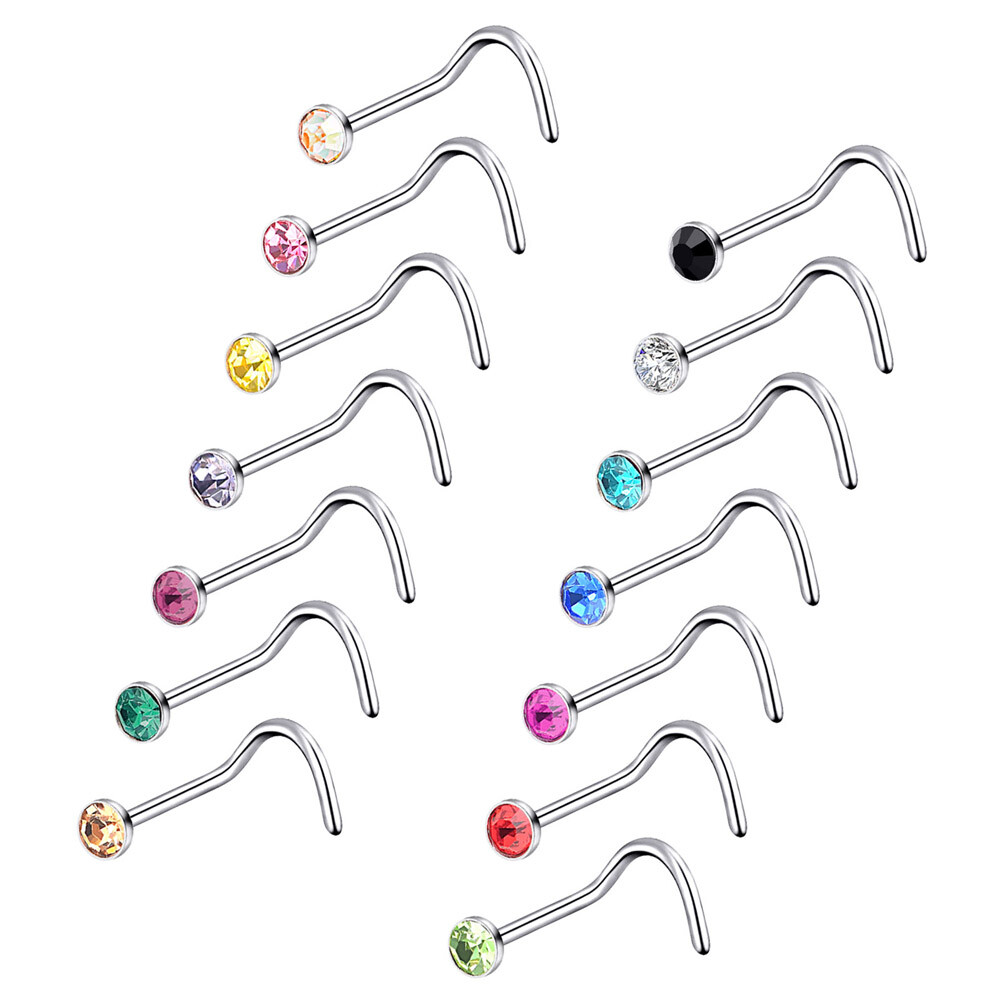 14pcs Surgical Steel Nose Stud Ring L-Shape Screw Pin Bone Studs Piercing 20G