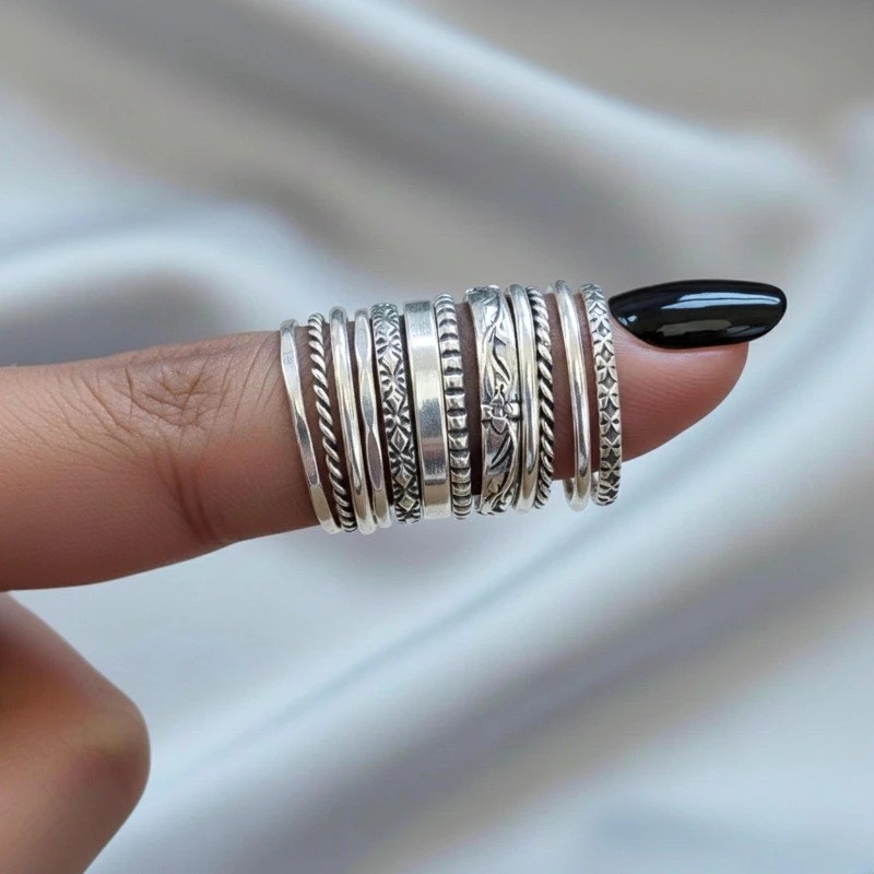 12 Set OF Stacking Silver Ring, 925 Sterling Silver, Dainty Silver Ring, – USA