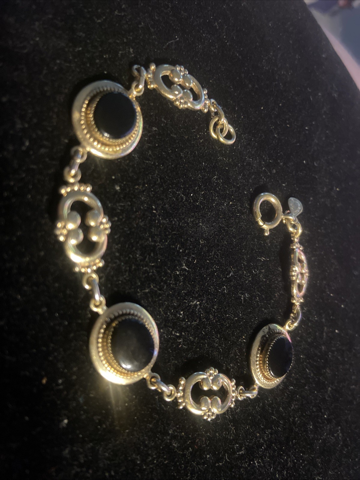 Vintage Amco 1/20 14k Gold fill Black Onyx Link Bracelet 7″ Stunning