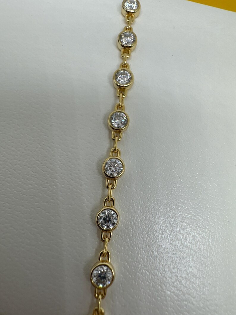 Women’s Natural Round Cut Diamond Bezel Station Necklace 18” 14K Yellow Gold