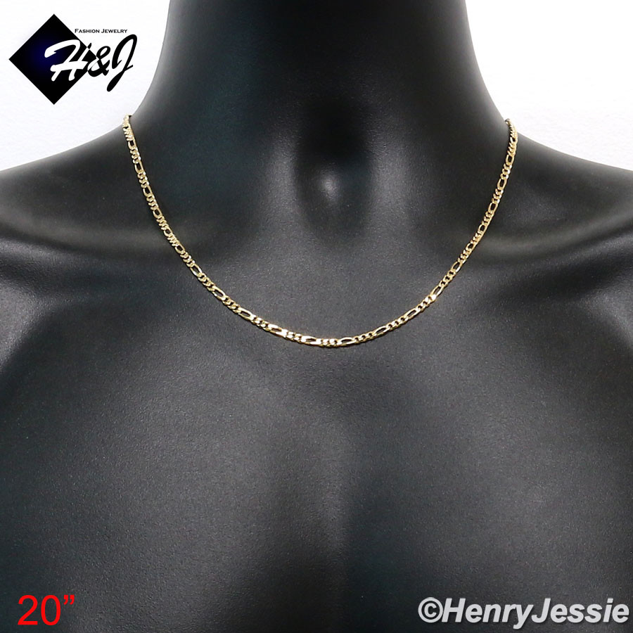 16″-24″MEN WOMEN 18K Gold Filled 3mm Gold Figaro Link Chain Necklace*GFN1