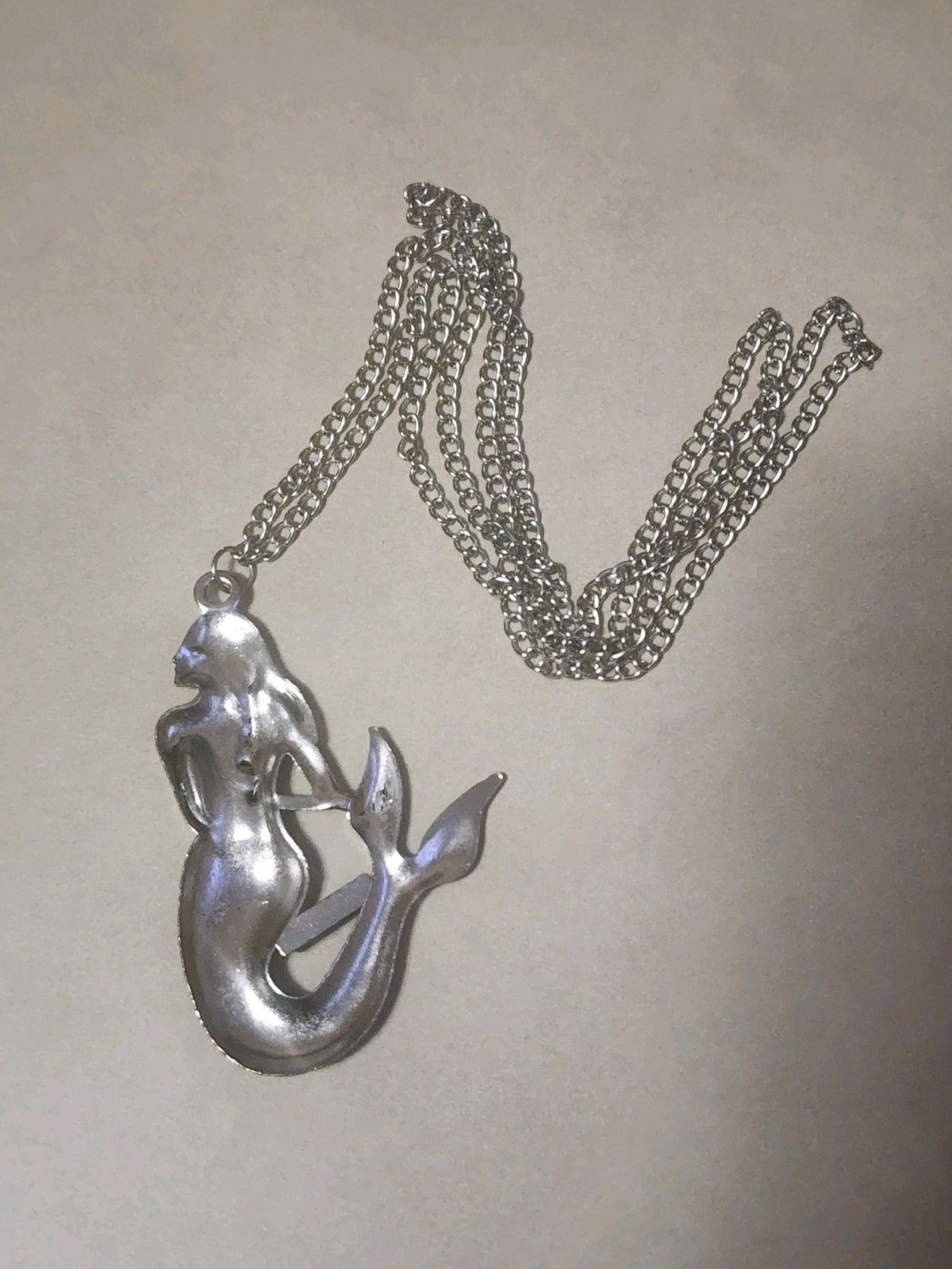 Mermaid Pendant Necklace Silver Tone Fashion Jewelry Chain Fantasy Ocean Theme