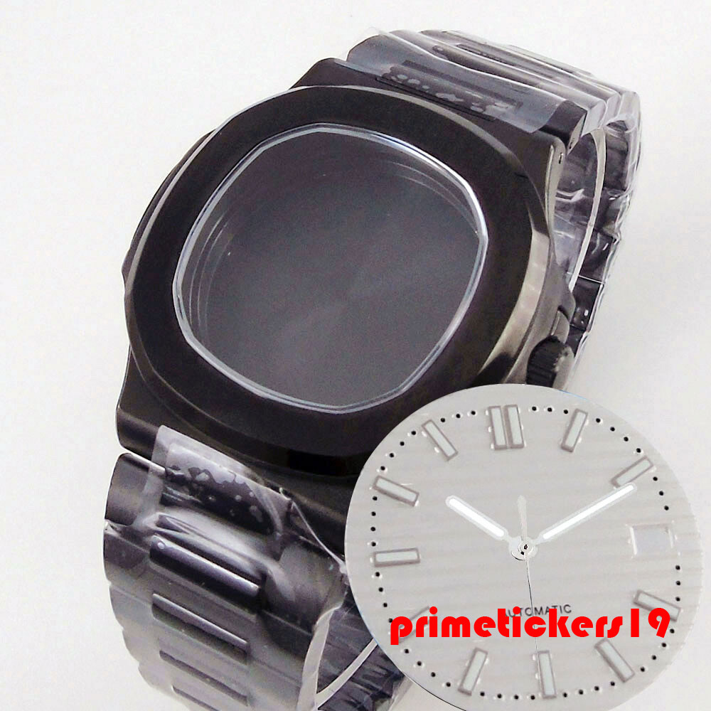 Black Pvd Square Watch Case Bracelet Dial Hands Set Sapphire Fit NH34 NH35 NH36