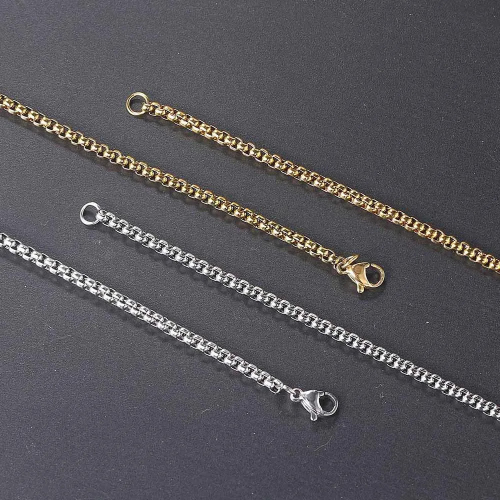 Hip Hop Necklaces For Men Women Gold Color Stainless Steel Necklace 3MM Square P