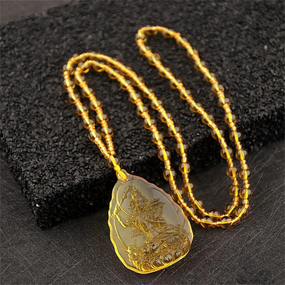 Charm Topaz Hand Carved Chinese God Lucky PendantNecklaces Jewelry Trendy Gift