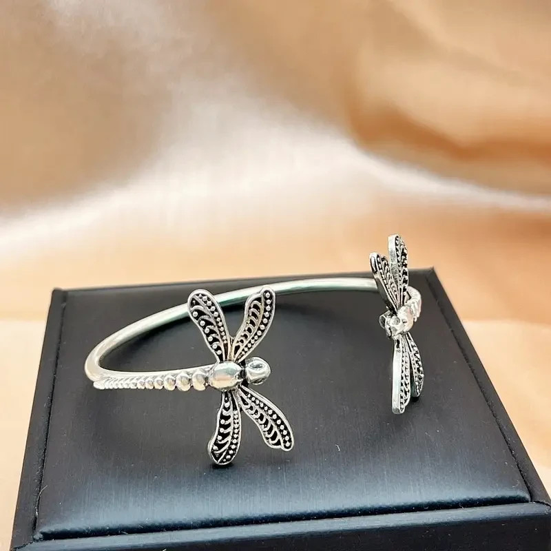 Elegant 925 Sterling Silver Dragonfly Unique Wristband Bracelet Bangle Cuff