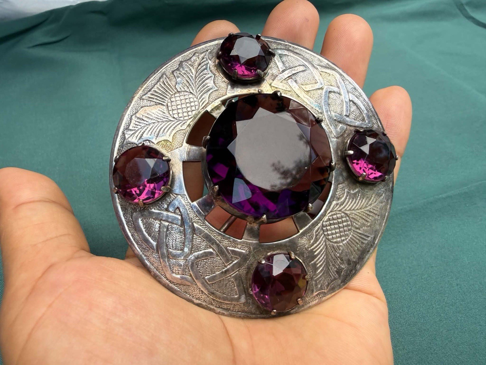 Vintage Signed Made In Great Britain Large Amethyst Purple Oversized Brooch Pin