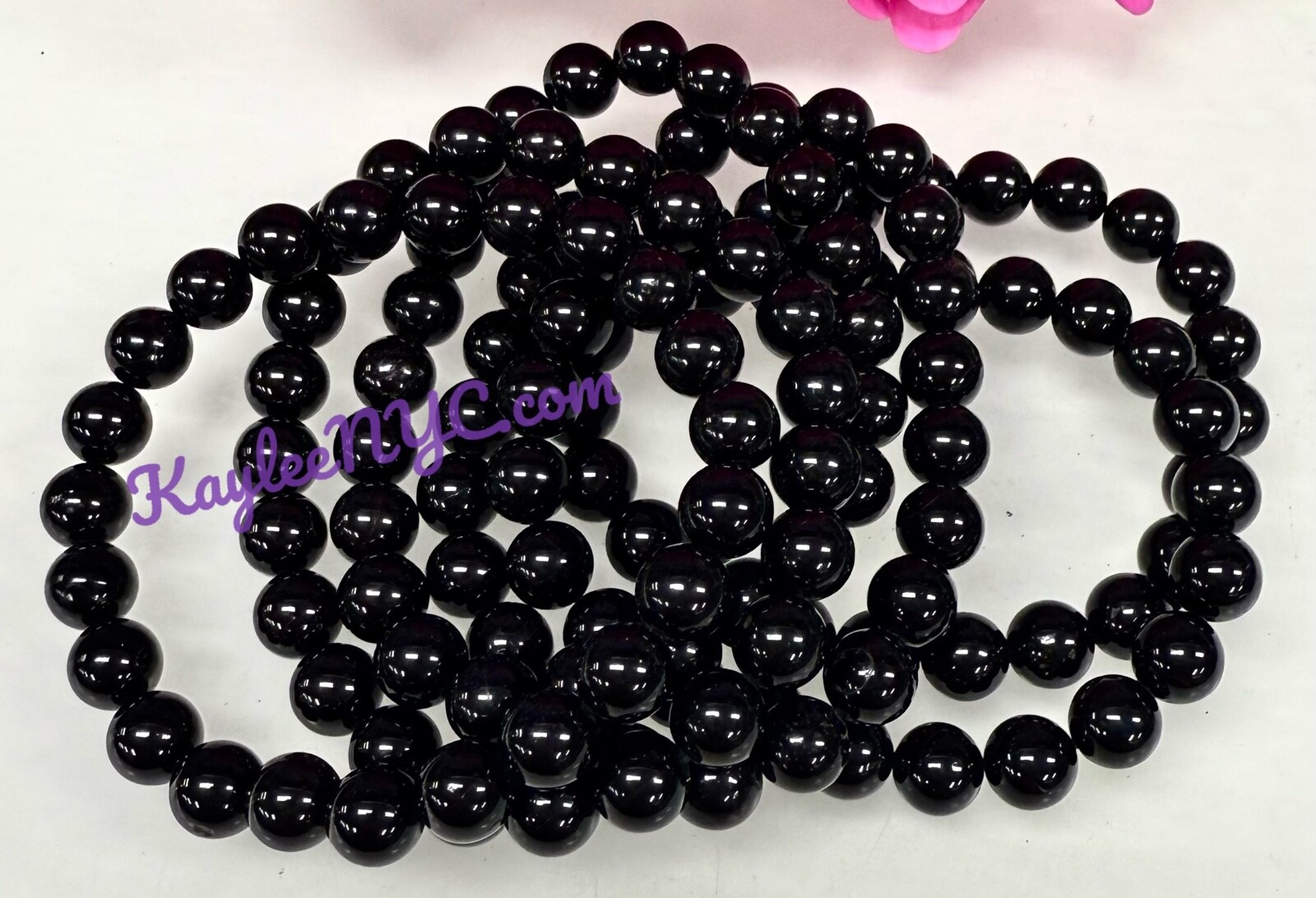 Wholesale Lot 6 Pcs Black Tourmaline 8mm 7.5” Crystal Healing Stretch Bracelet
