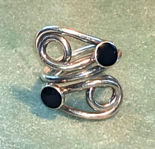 995 Fine Silver & Black Onyx Adjustable Ring