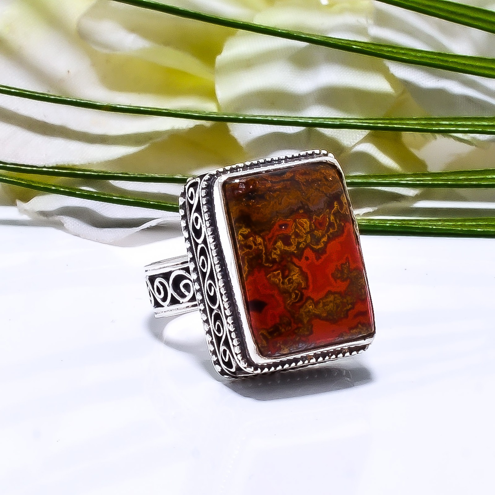 Seam Agate – Morocco 925 Sterling Silver Ring S.7 R115434