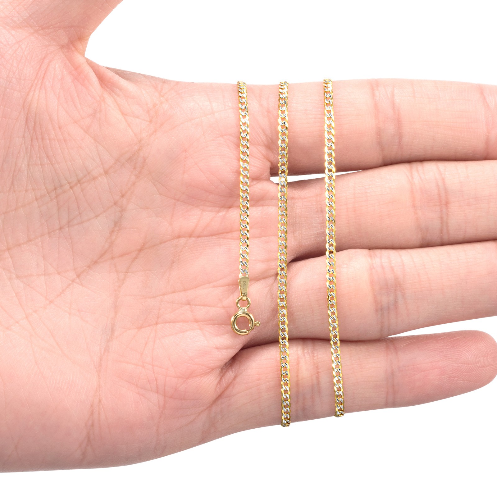 Solid 14K Gold 2-12mm Diamond Cut Pave Curb Chain Cuban Necklace Bracelet 7″-30″