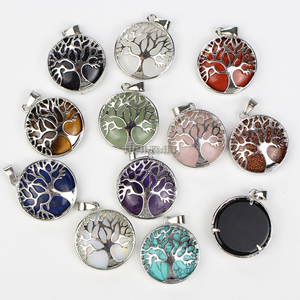 12pcs Natural Stone Crystal Quartz Tree of Life Pendants Reiki Healing Amulet