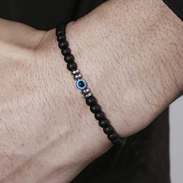 Natural Black Tourmaline Evil Eye 4mm Beads Empath Protection Stretch Bracelet