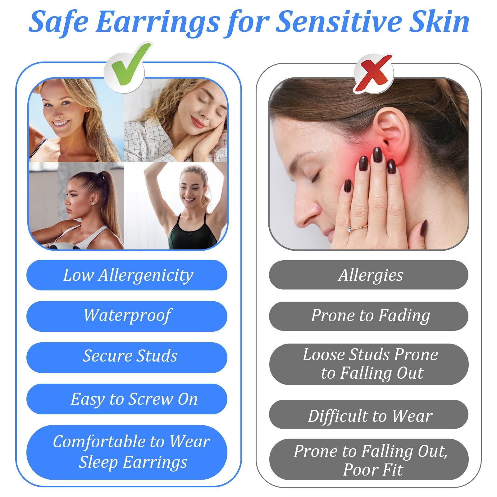 6 Pairs Square Stud Earrings Set for Women Men – Surgical 316L Stainless Stee…