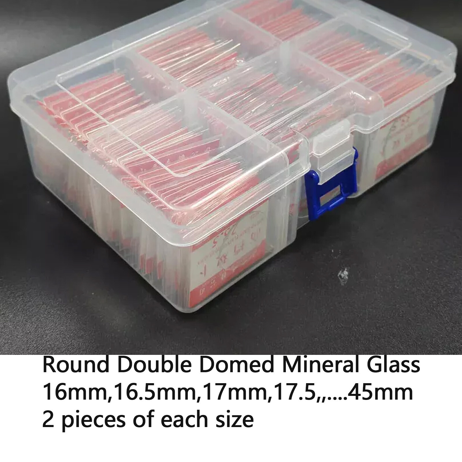 118pcs/lot Assort Size 16mm~45mm Flat Double Mineral Watch Glass