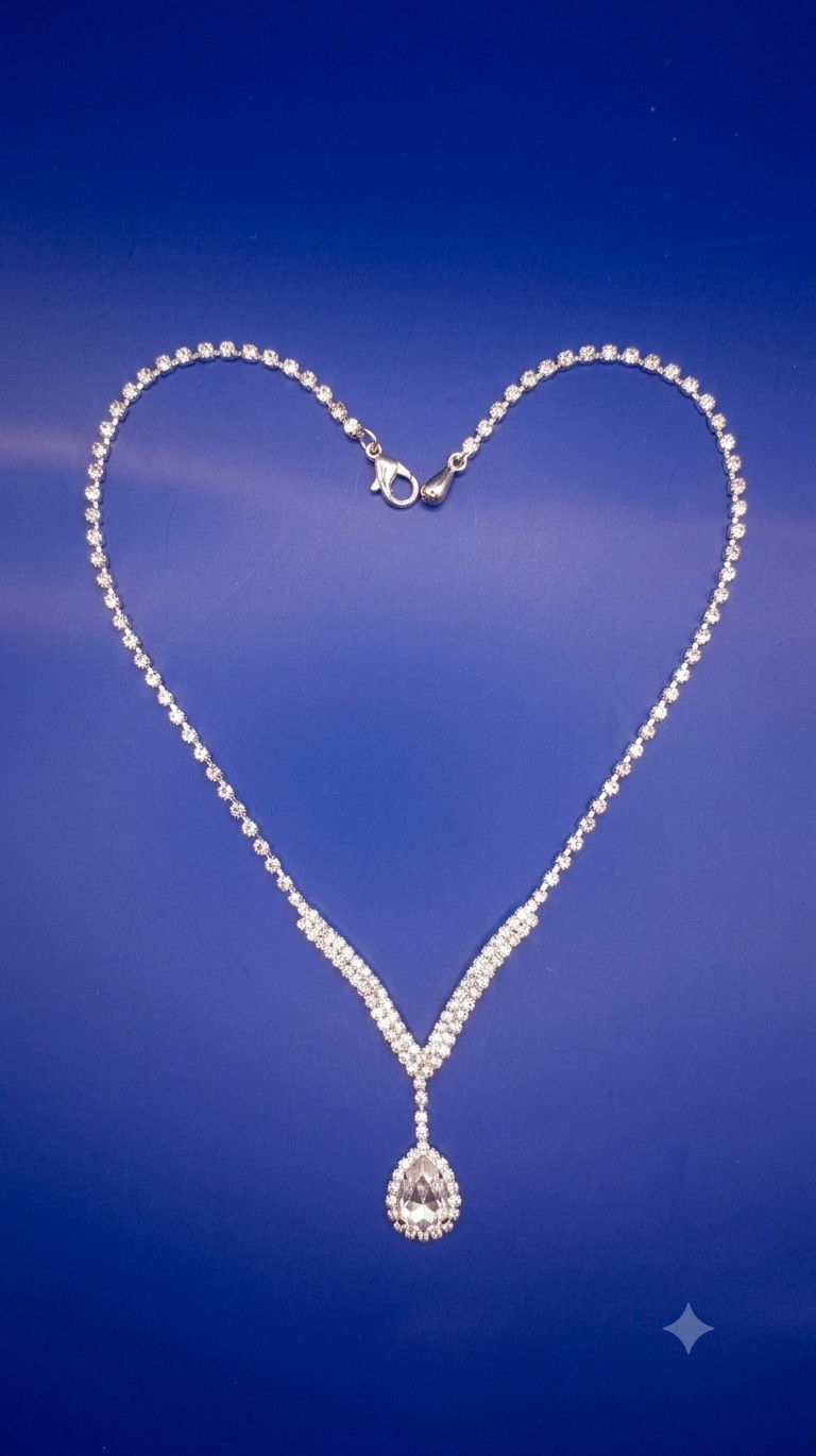 Elegant Crystal V-Shape Necklace with Teardrop Pendant – Bridal Jewelry Statemen