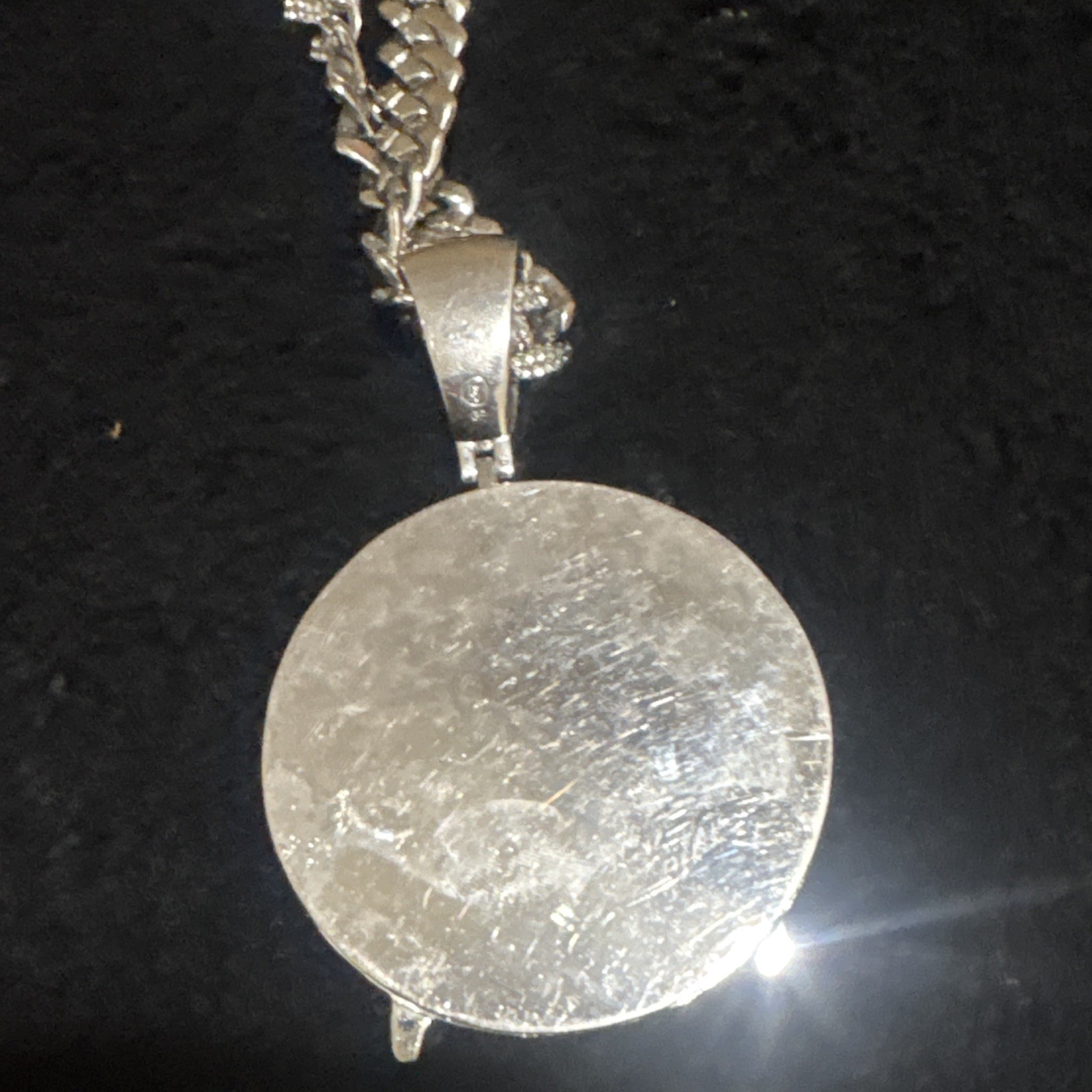 Silver Tone Iced Out Pavé CZ Cuban Link Chain Round Pendant Necklace Box