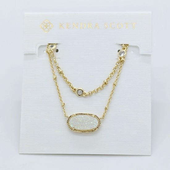 Kendra Scott Elisa Gold Crystal Multi Strand Pendant Necklace Iridescent Drusy