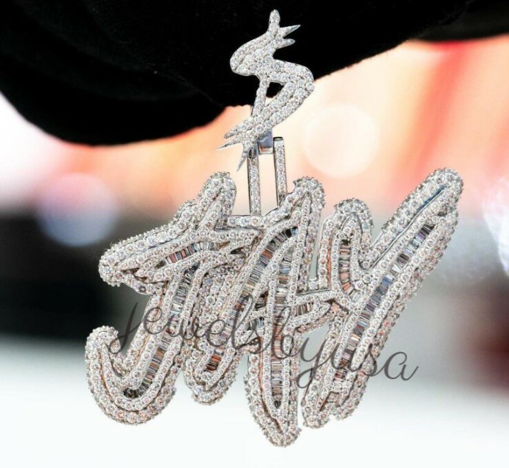2.78ct Baguette Natural Moissanite Mens “JAY” Customized Name Pendant 925 Silver