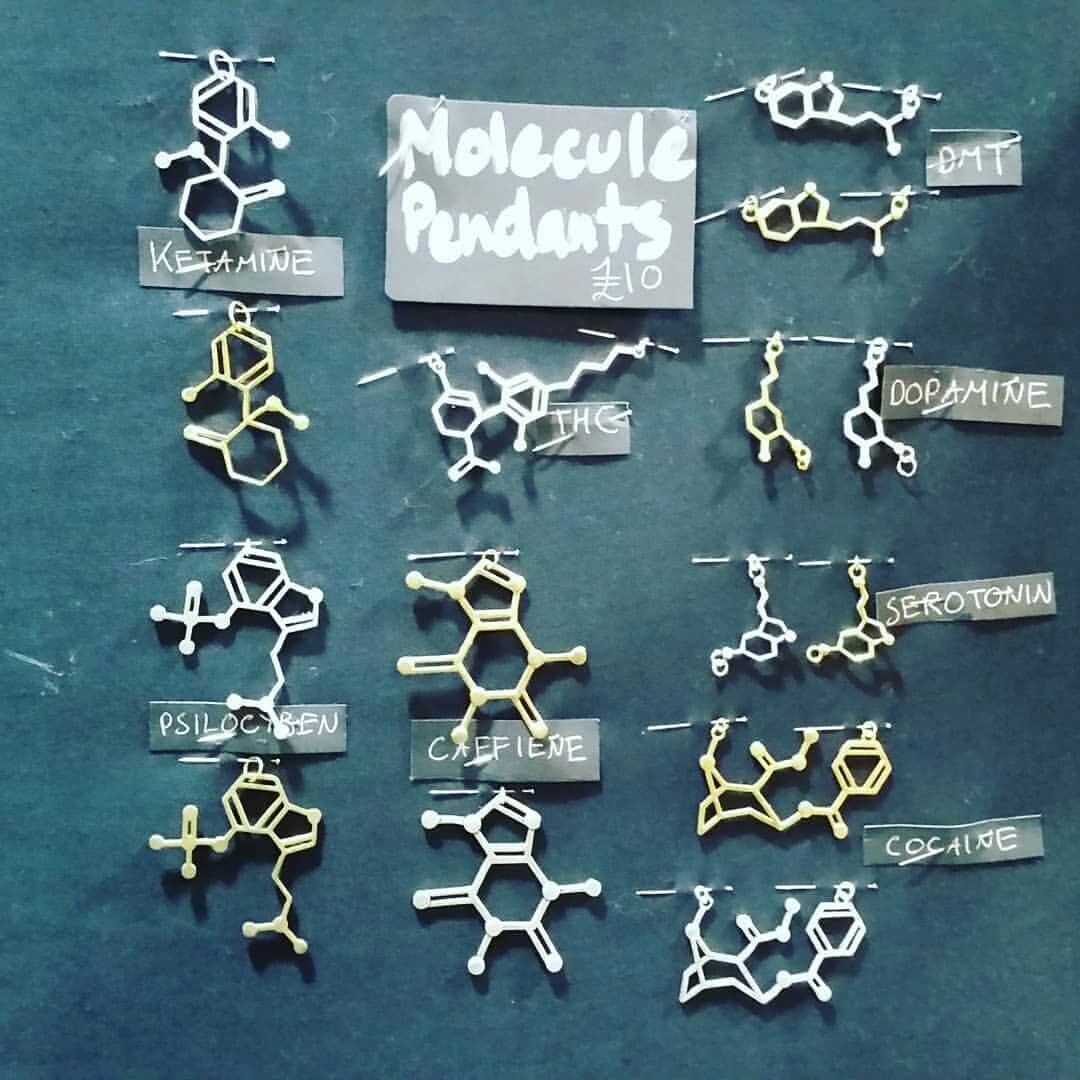 DOPAMINE SEROTONIN Molecule DNA genetic structure pendant necklace BRASS India