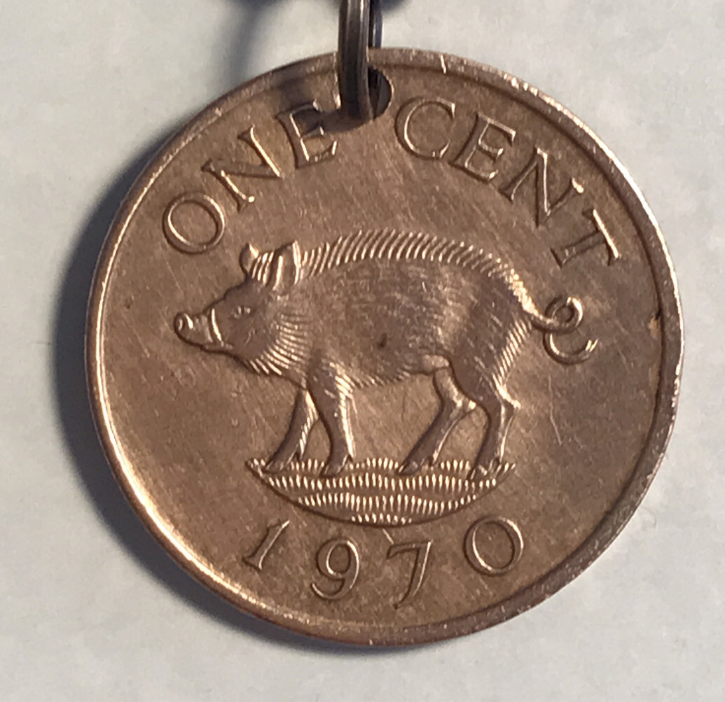 1970 United Kingdom 1 Penny COIN PENDANT British Territory Bermuda UK. 24″ Chain
