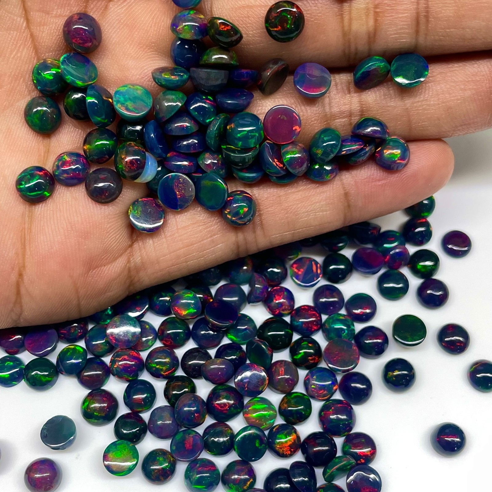 12 Pcs Natural Ethiopian Black Opal 6mm Round Flashy Loose Cabochon Gemstones