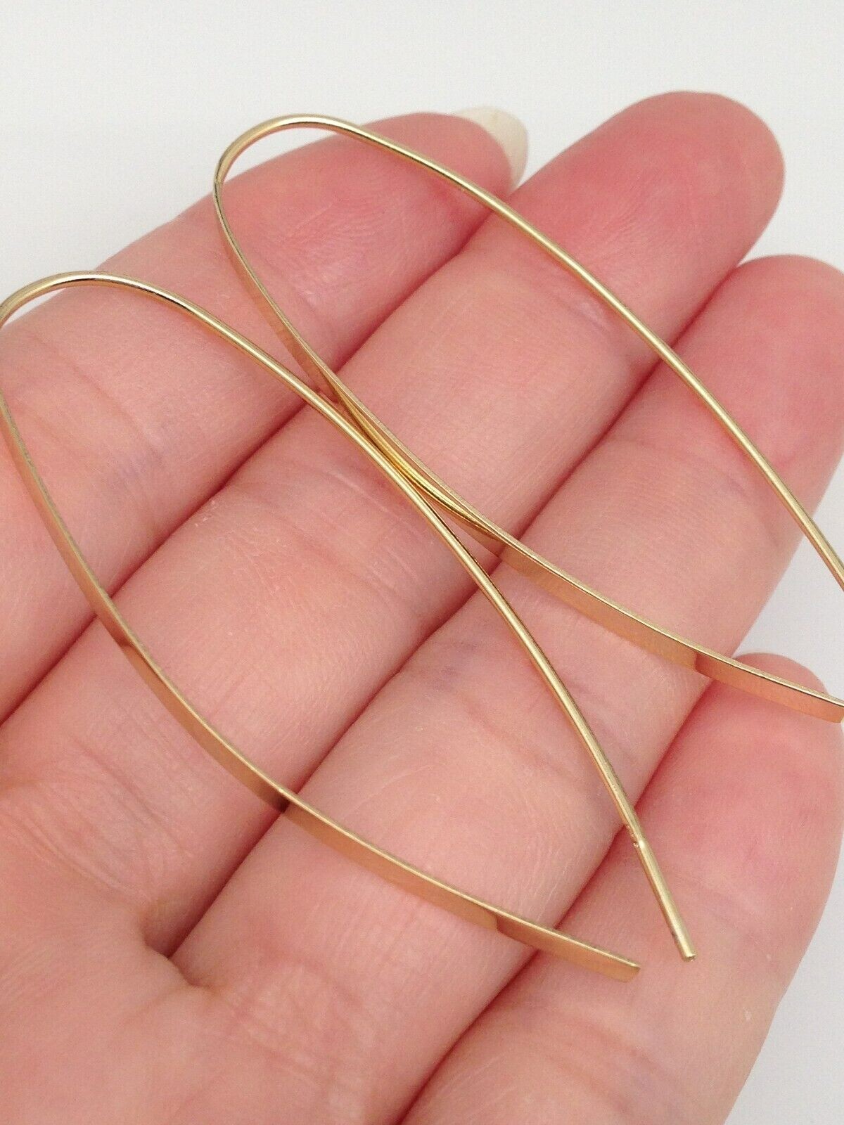 Sterling Silver 925 Curved Bar Threader Hoop Earrings Oval Gold 50mm x2mm /53mm