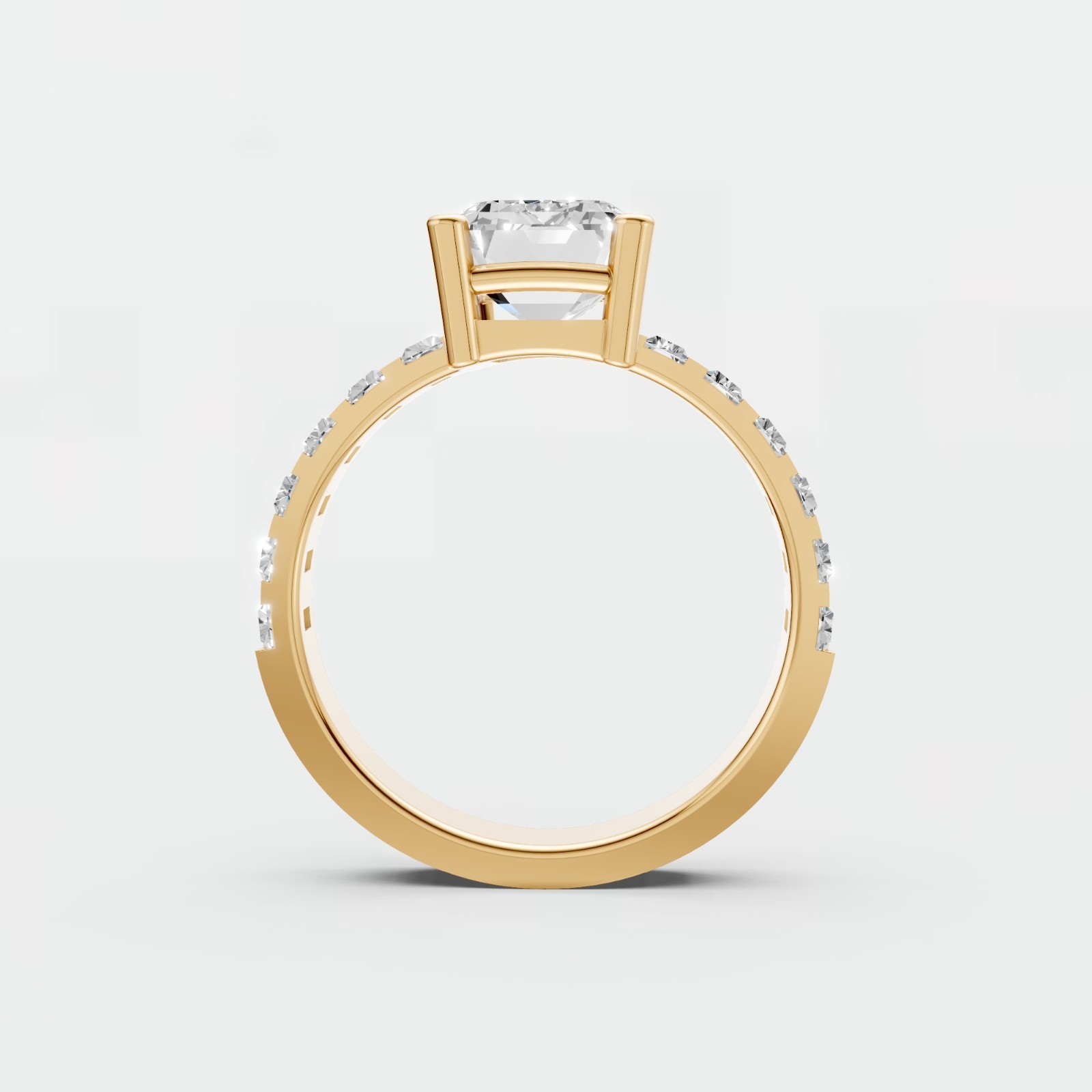Emerald Cut Lab Grown Diamond Prong Setting Statement Engagement Ring