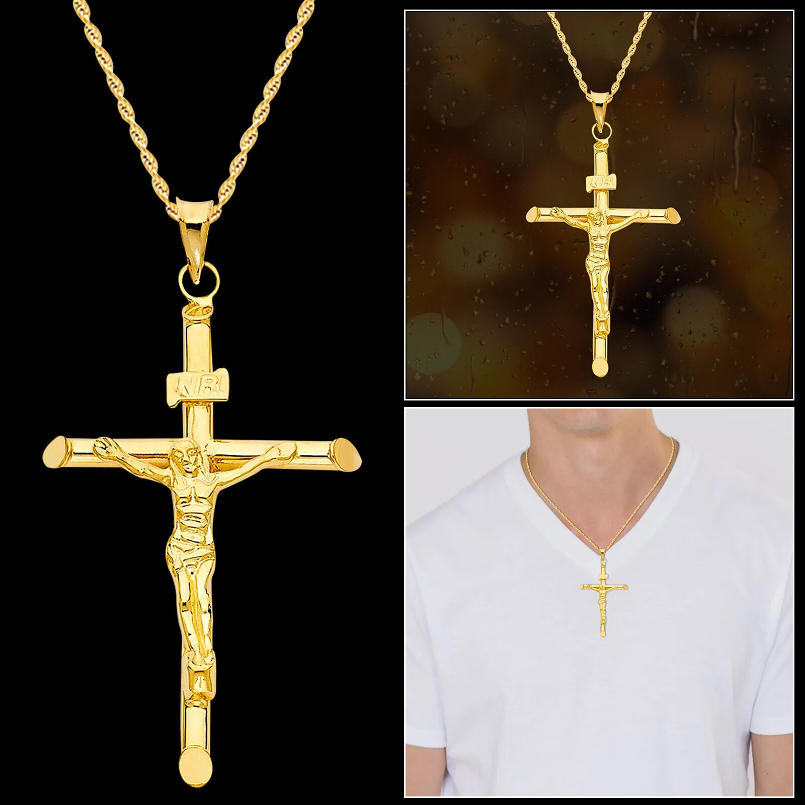 Real 14k Yellow Gold Jesus Crucifix Cross Pendant Charm All Size