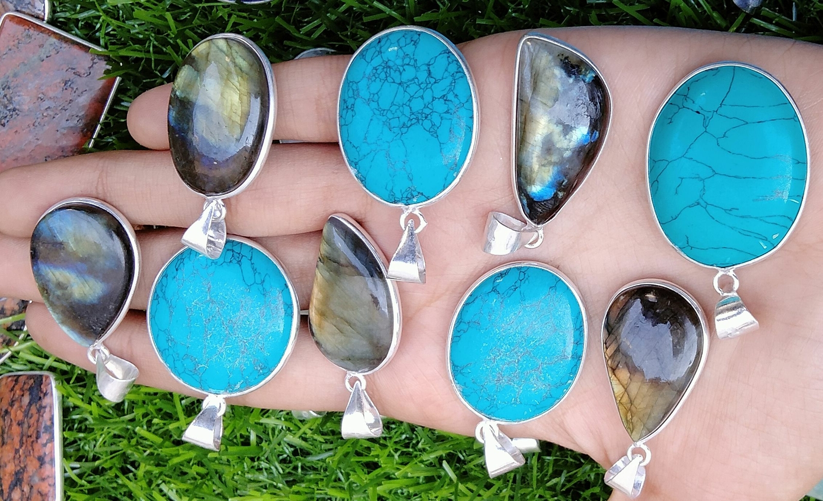 Exotic Turquoise Gemstone 925 Sterling Silver Plated 1Pcs Bezel Pendant Jewelry