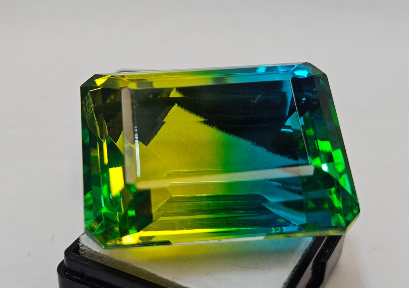 Tourmaline Bi-Colour Emerald Cut 109 Ct Natural Loose Certified Gemstone FR-469