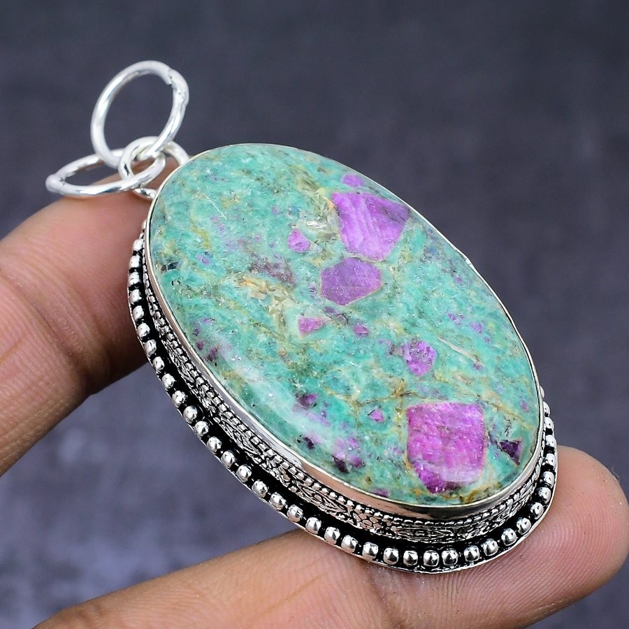 Ruby Fuchsite Gemstone 925 Steling Silver Jewelry Pendant 2.48″ New Year Gift M1