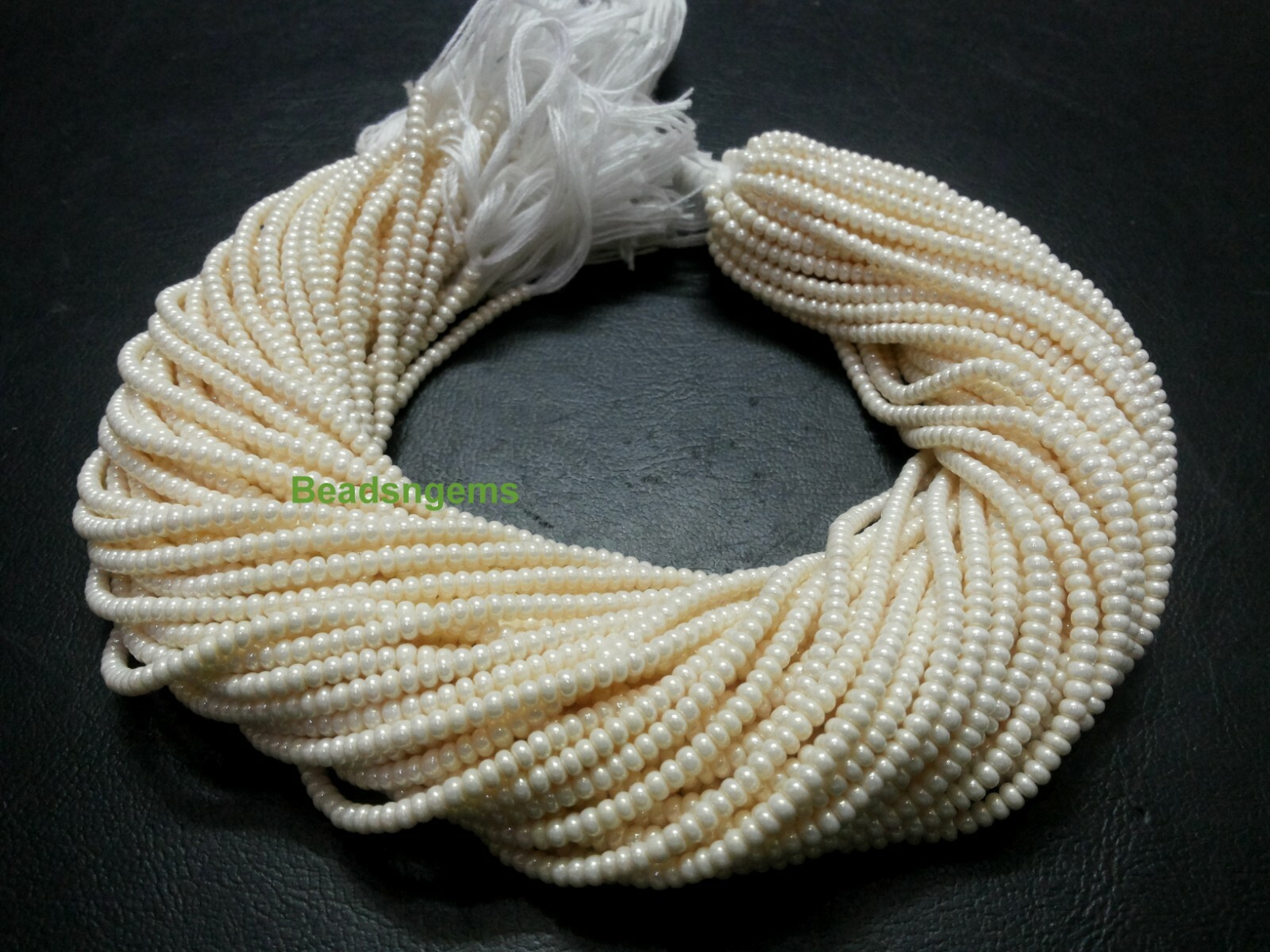 10 Strand White Pearl Rondelle Smooth 4mm White Pearl Chid Beads 12″inch