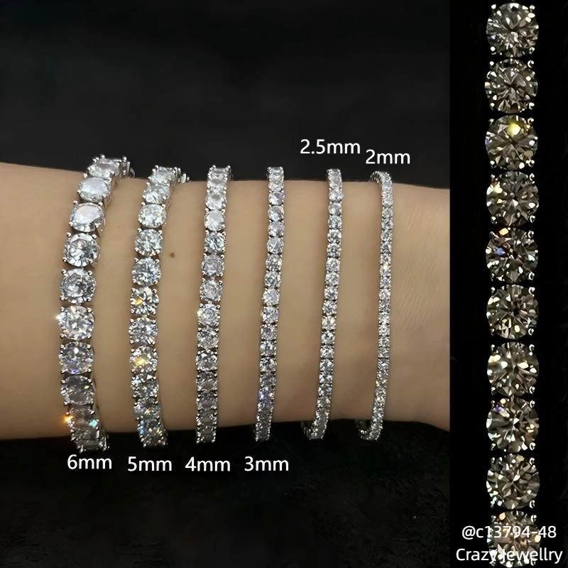 2-8mm REAL VVS D Color MOISSANITE Tennis Chain Bracelet 925 Silver Pass Tester!!