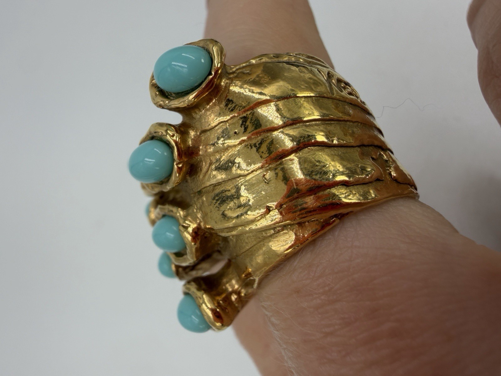 Yves Saint Laurent Ring Cocktail Oceanic Simulated Turquoise Signed Heavy 5.5