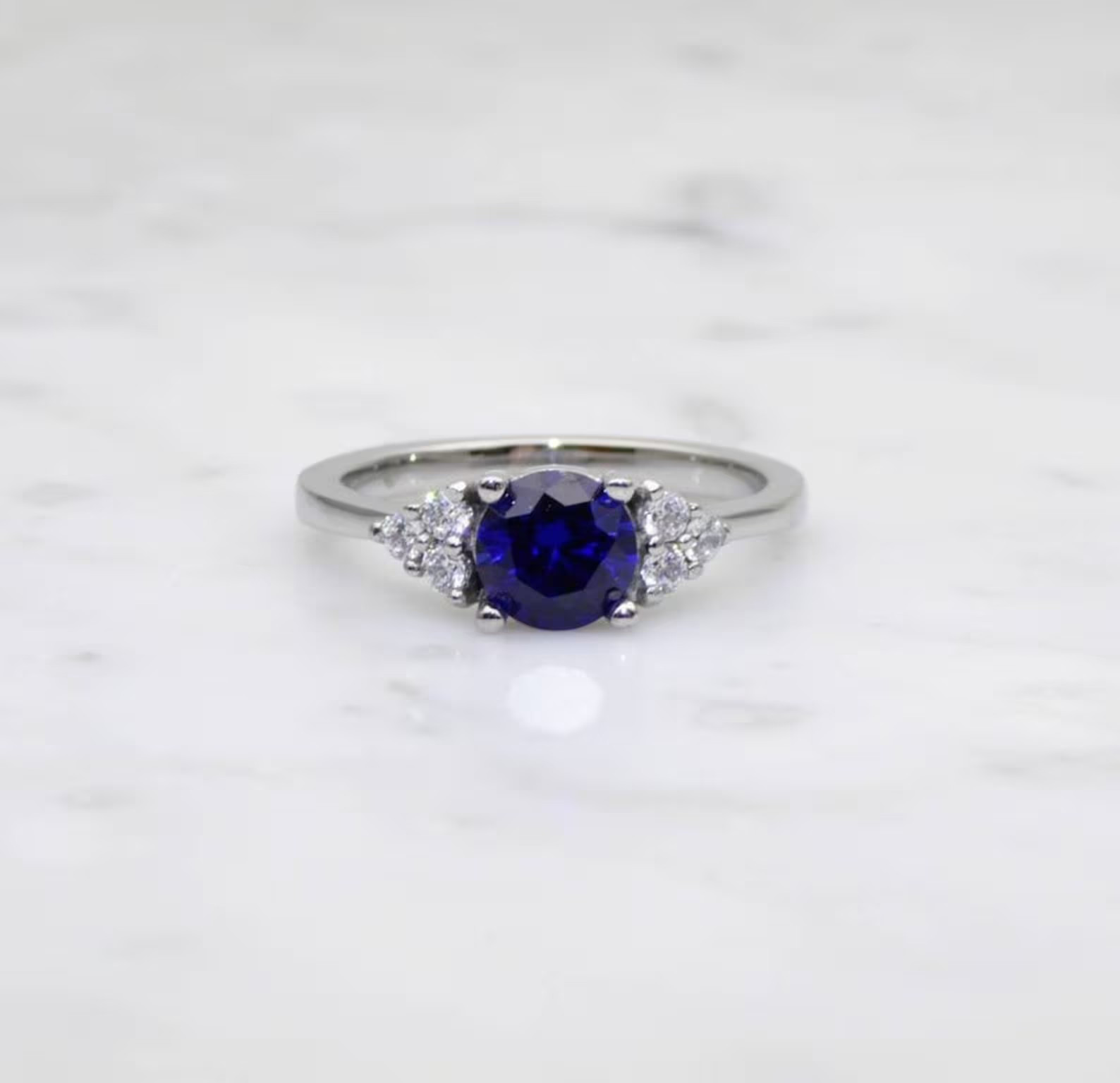 2.30 Ct Round Cut Natural Sapphire Diamond Engagement Ring 14K White Gold Size 6
