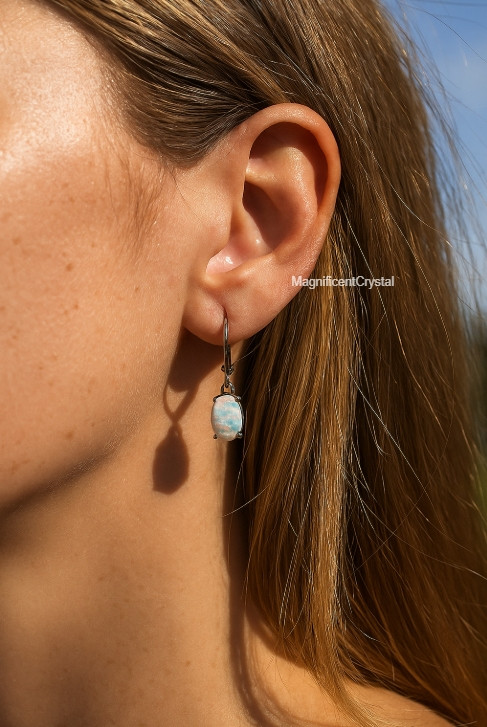 White Fire Opal Drop Earrings Sterling Silver Dainty Minimalist Women Jewelry